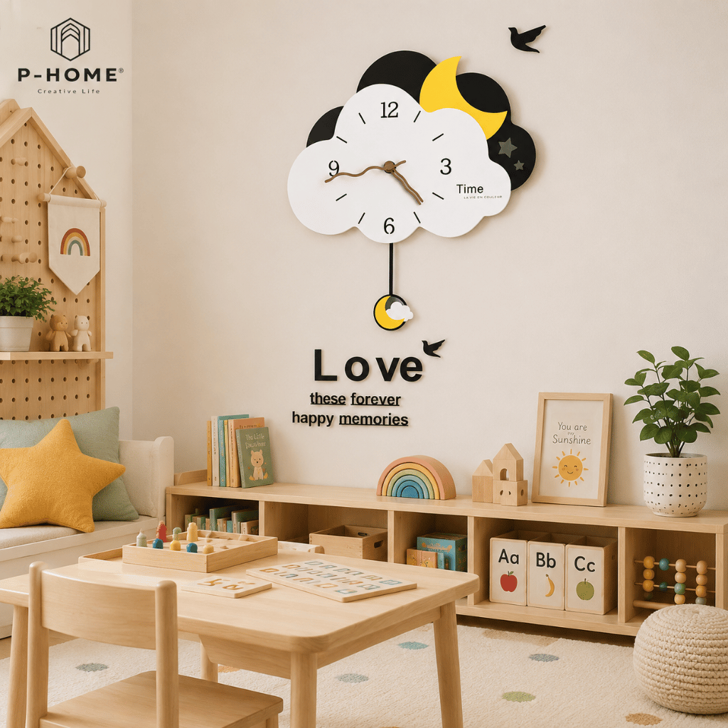 Đồng hồ quả lắc treo tường CL062 đám mây trăng