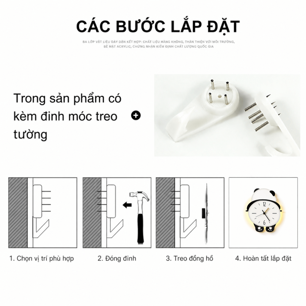 Đồng Hồ Treo Tường Gấu Panda Cute CL076 Với Đèn LED