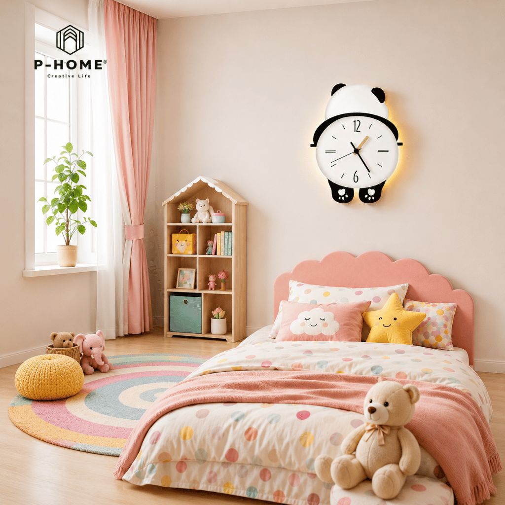 Đồng Hồ Treo Tường Gấu Panda Cute CL076 Với Đèn LED