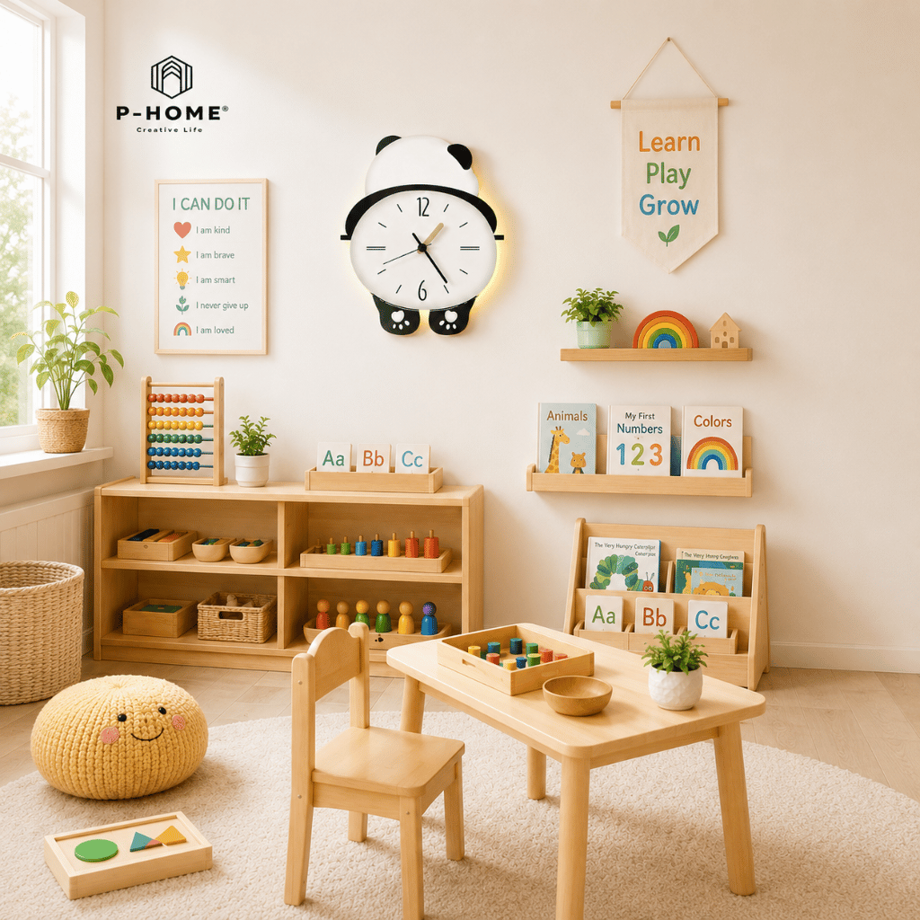 Đồng Hồ Treo Tường Gấu Panda Cute CL076 Với Đèn LED