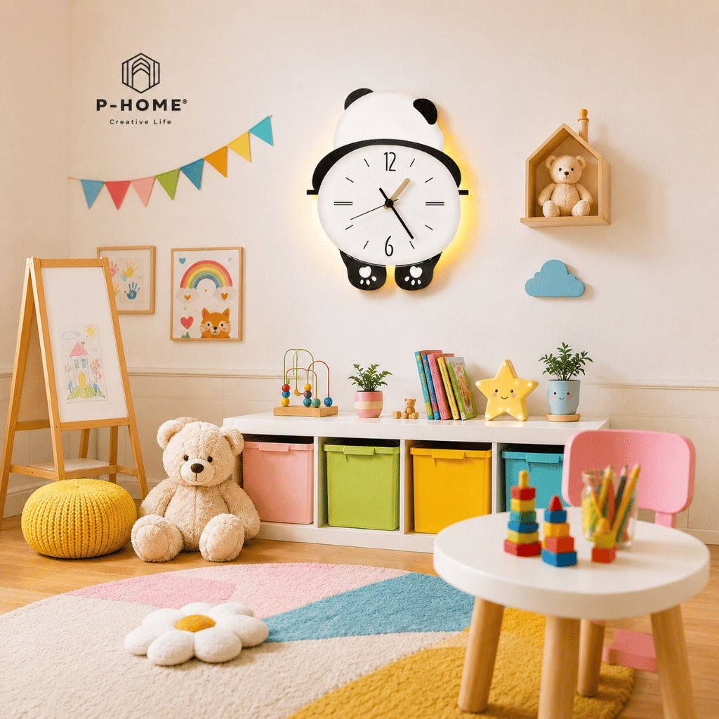 Đồng Hồ Treo Tường Gấu Panda Cute CL076 Với Đèn LED