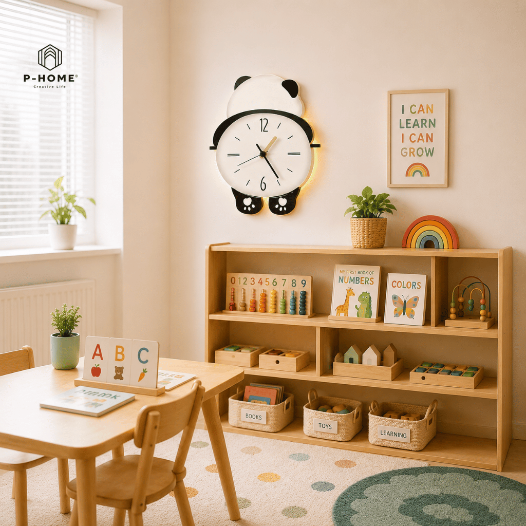 Đồng Hồ Treo Tường Gấu Panda Cute CL076 Với Đèn LED