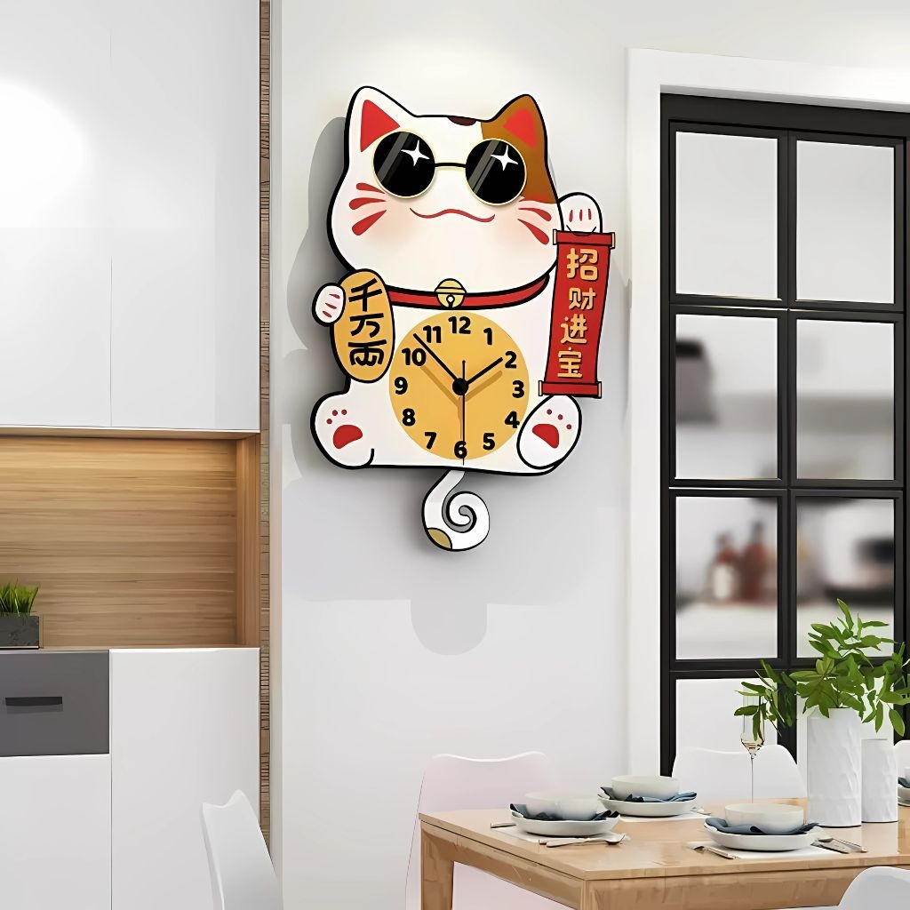 Đồng Hồ Treo Tường Mèo Thần Tài CL088 Mang Tài Lộc