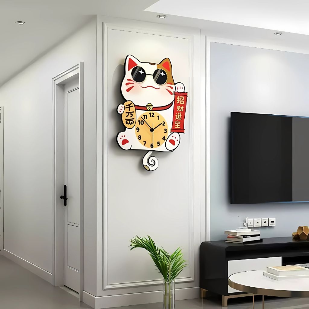 Đồng Hồ Treo Tường Mèo Thần Tài CL088 Mang Tài Lộc