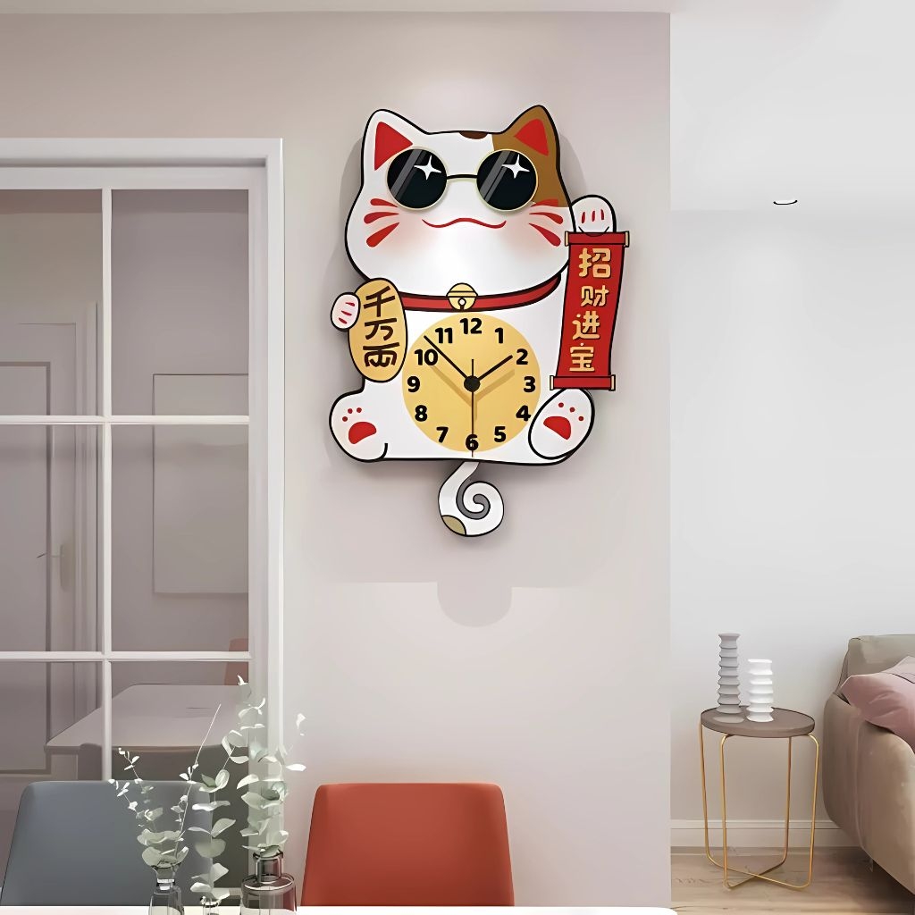 Đồng Hồ Treo Tường Mèo Thần Tài CL088 Mang Tài Lộc