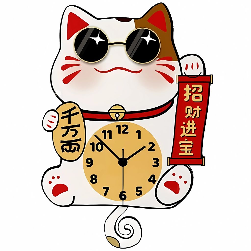 Đồng Hồ Treo Tường Mèo Thần Tài CL088 Mang Tài Lộc