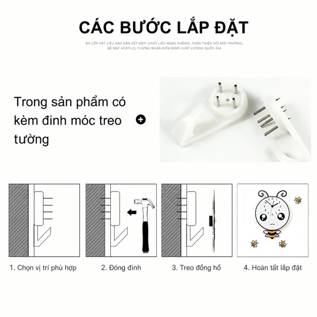 Đồng hồ trang trí tường CL036 - ong vàng dễ thương