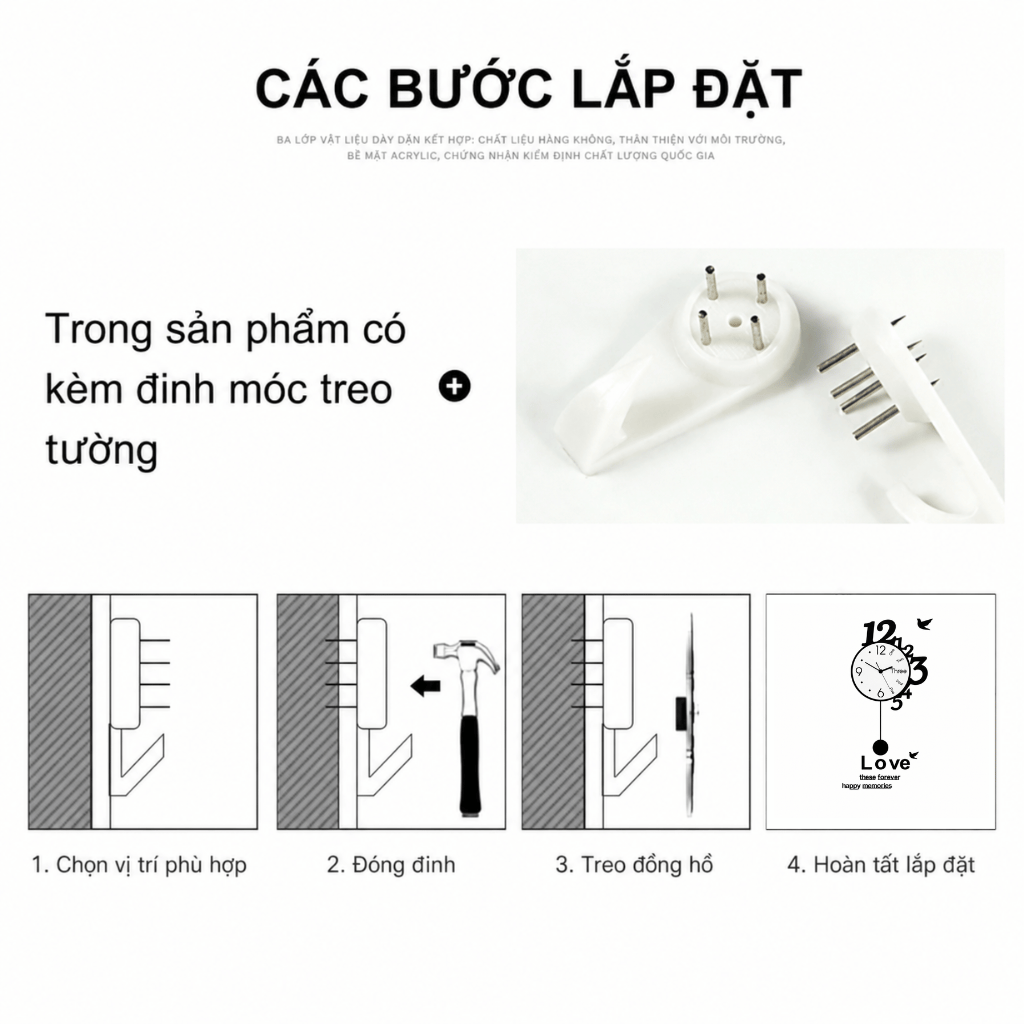 Đồng hồ treo tường cao cấp CL048 - không cần khoan tường