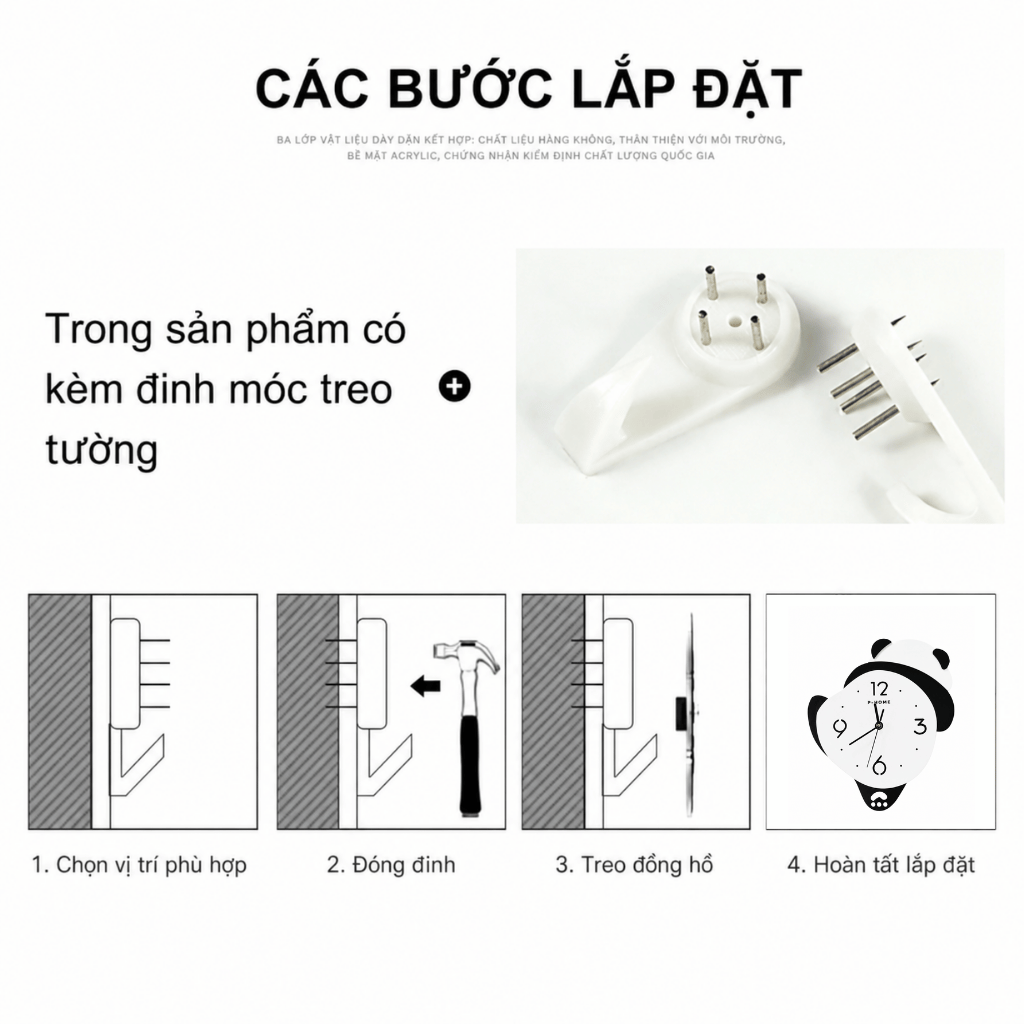 Đồng Hồ Treo Tường Gấu Panda CL076-B Có Đèn LED