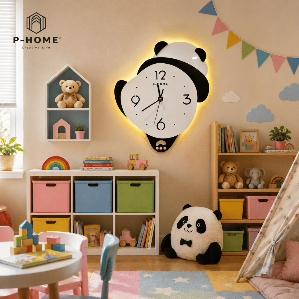 Đồng Hồ Treo Tường Gấu Panda CL076-B Có Đèn LED