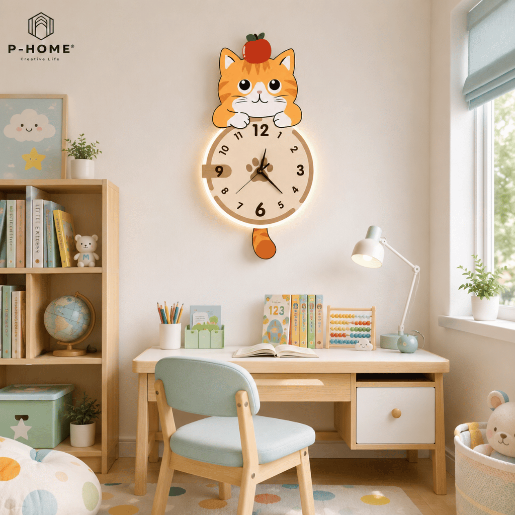 Đồng Hồ Treo Tường Mèo Cute Có Đuôi Lắc CL104