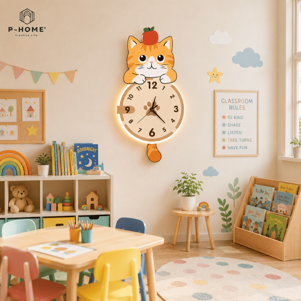 Đồng Hồ Treo Tường Mèo Cute Có Đuôi Lắc CL104