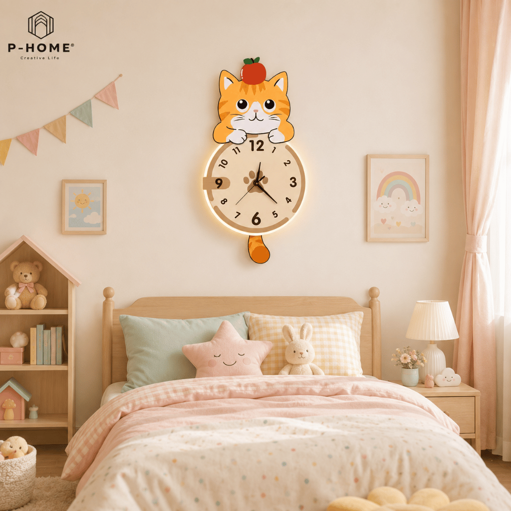 Đồng Hồ Treo Tường Mèo Cute Có Đuôi Lắc CL104