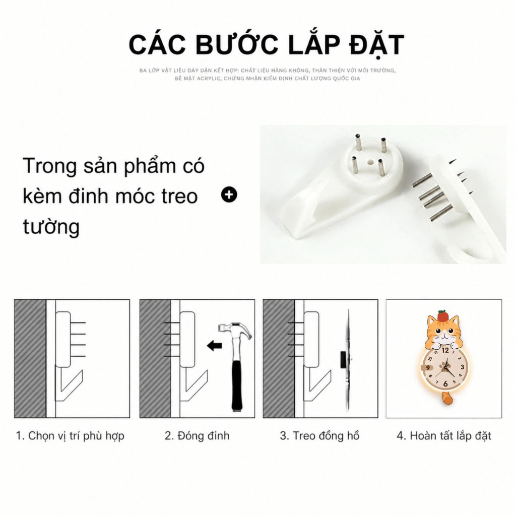 Đồng Hồ Treo Tường Mèo Cute Có Đuôi Lắc CL104