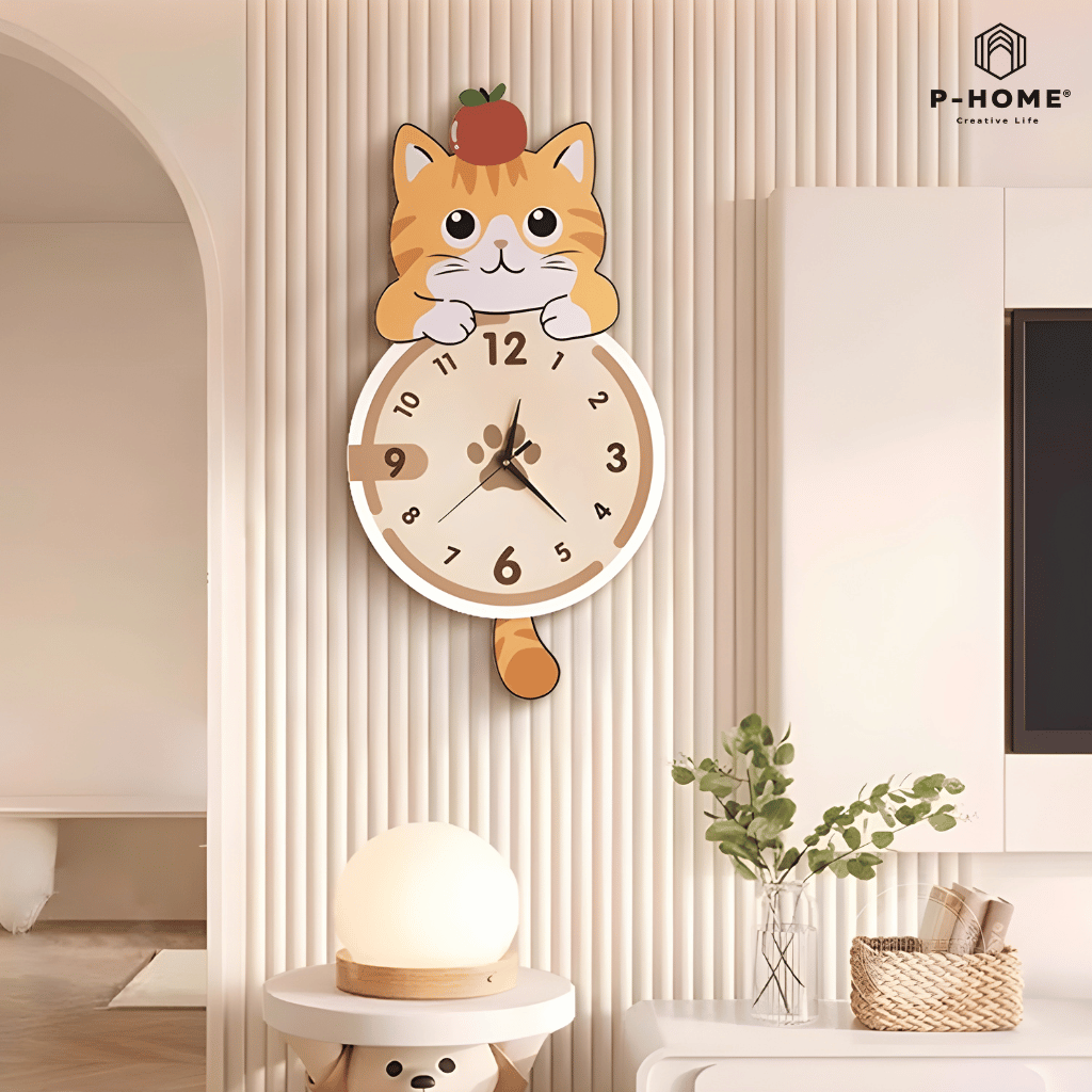 Đồng Hồ Treo Tường Mèo Cute Có Đuôi Lắc CL104