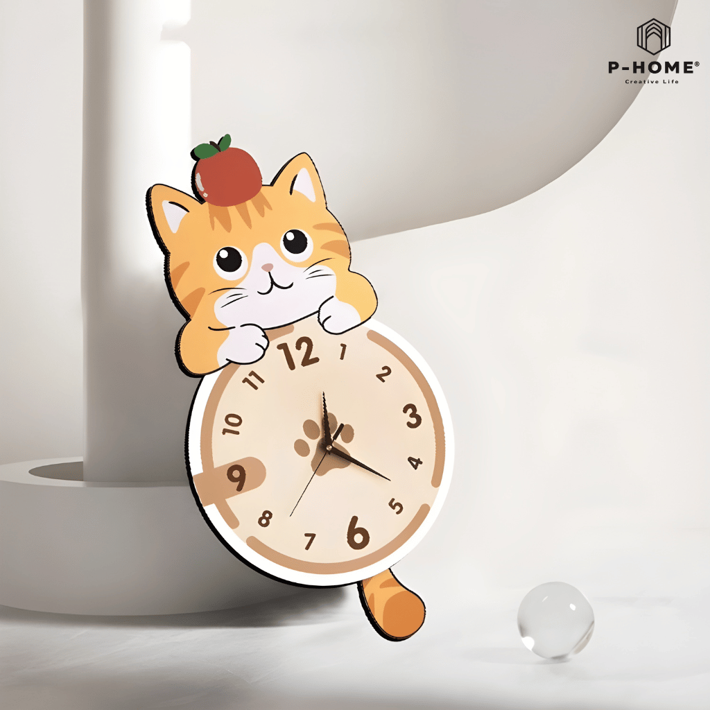 Đồng Hồ Treo Tường Mèo Cute Có Đuôi Lắc CL104