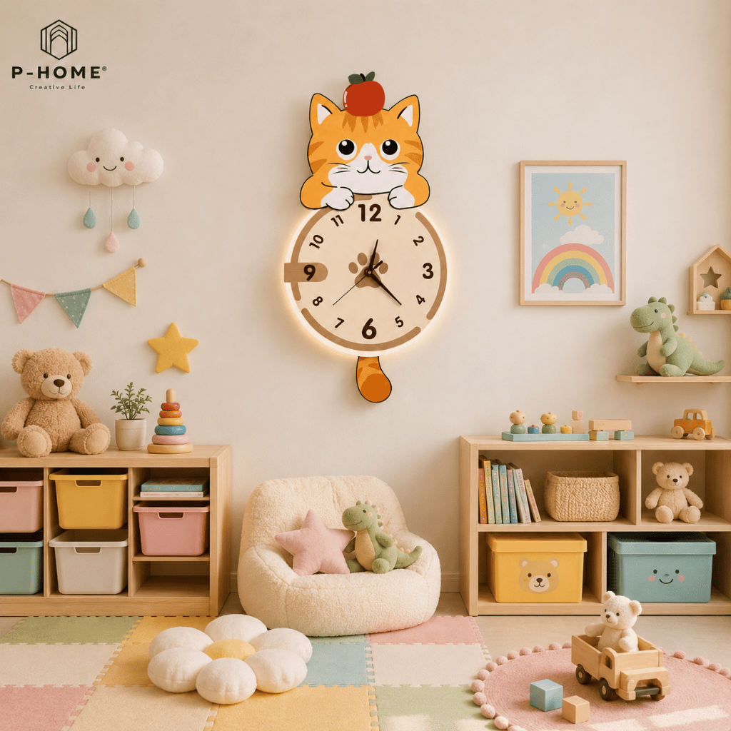 Đồng Hồ Treo Tường Mèo Cute Có Đuôi Lắc CL104