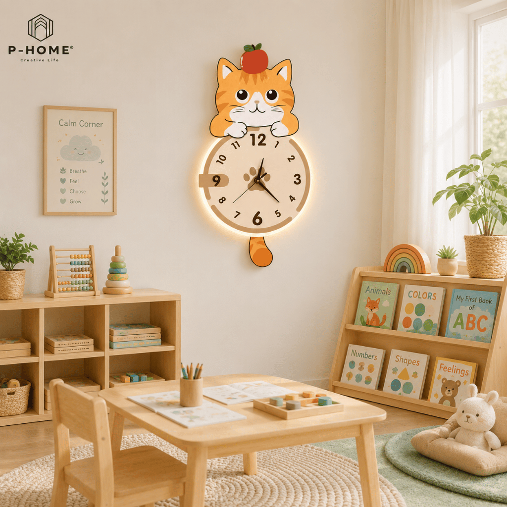 Đồng Hồ Treo Tường Mèo Cute Có Đuôi Lắc CL104
