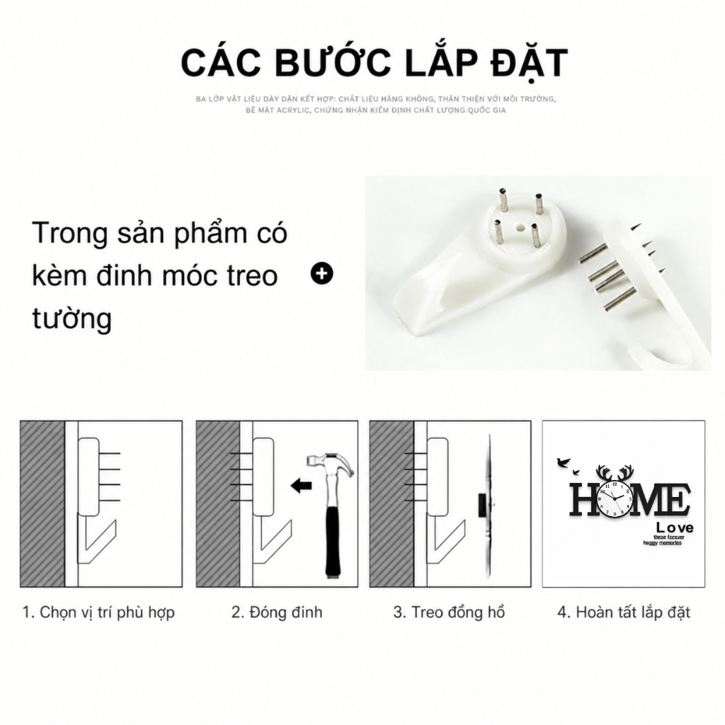 Đồng hồ treo tường phòng khách đẹp CL014 - Home