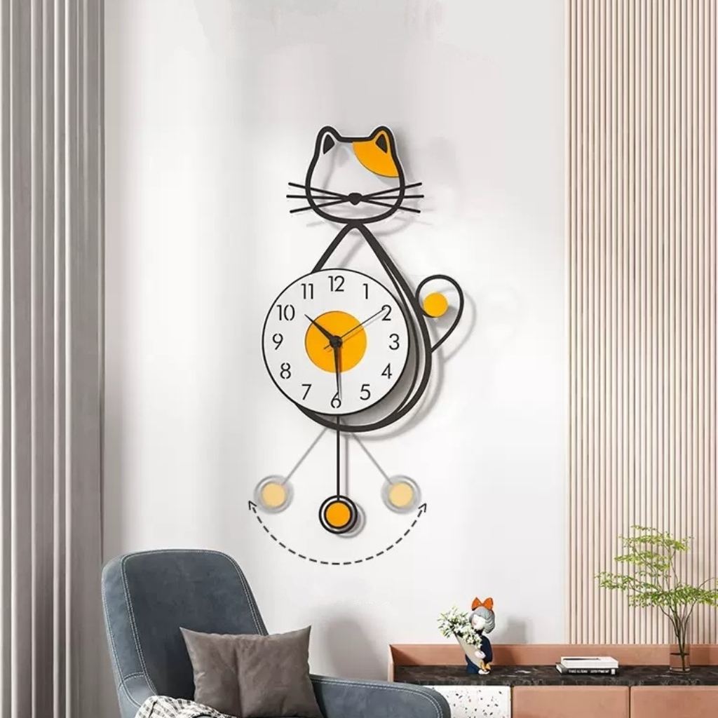 Đồng hồ treo tường quả lắc mèo may mắn CL058