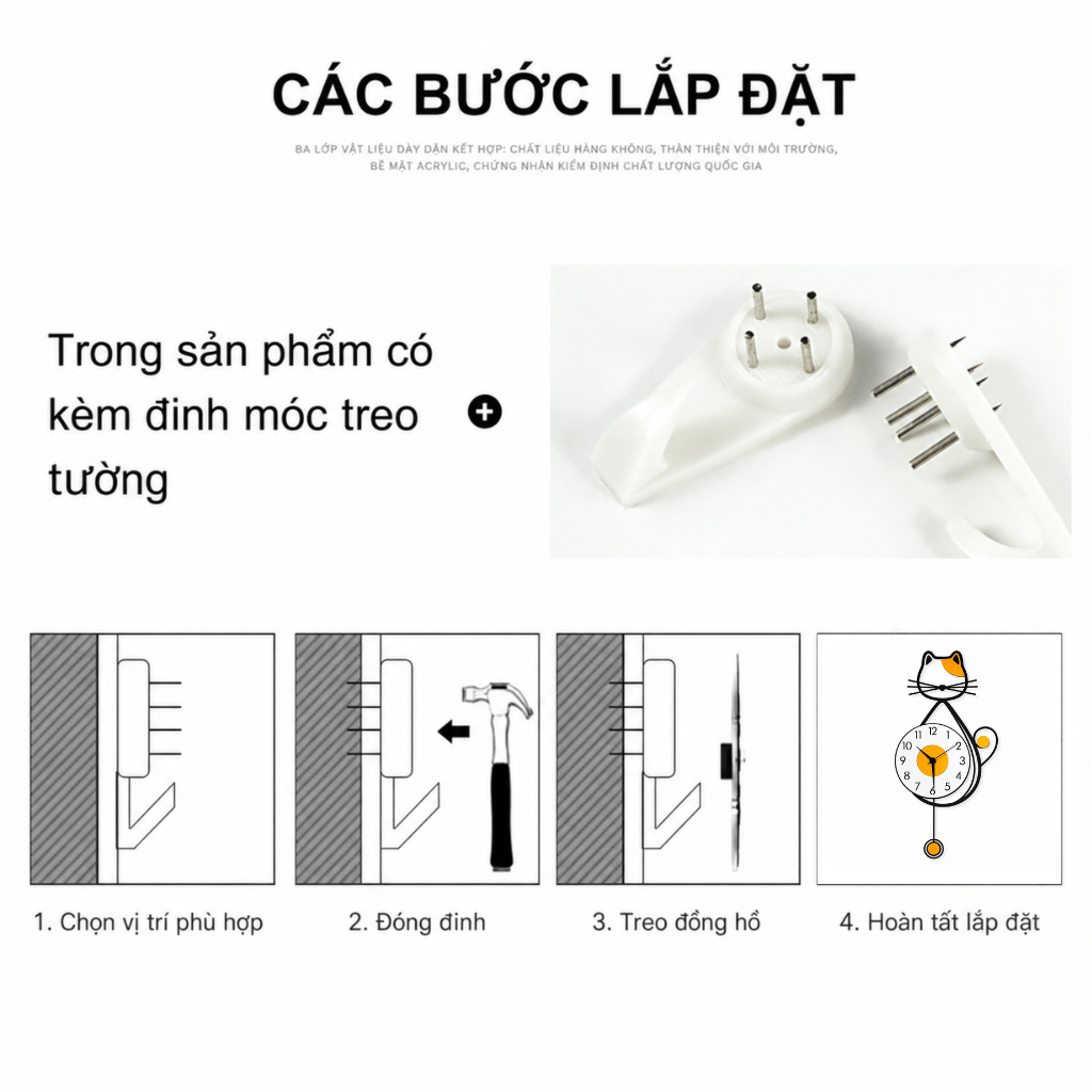 Đồng hồ treo tường quả lắc mèo may mắn CL058