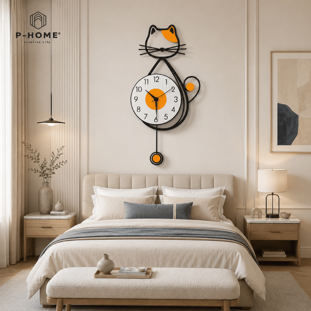 Đồng hồ treo tường quả lắc mèo may mắn CL058