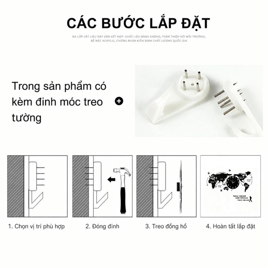 Đồng hồ treo tường bản đồ thế giới P-HOME