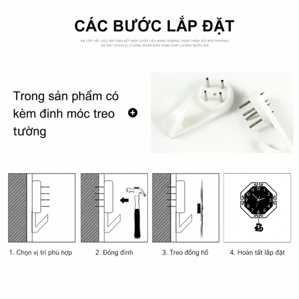 Đồng hồ treo tường cổ điển CL020 - chữ Phúc