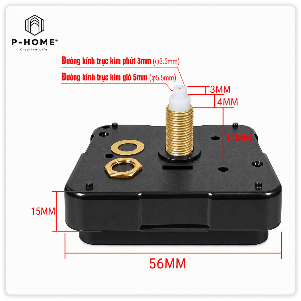 Máy đồng hồ kim trôi Taiwan DQS518-C18 trục đồng 11mm