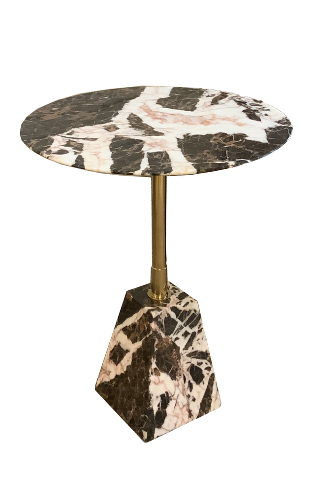 MARBLE SIDE TABLE - PYRAMID FRUSTUM SHAPED BASE - T5- COW BROWN MARBLE