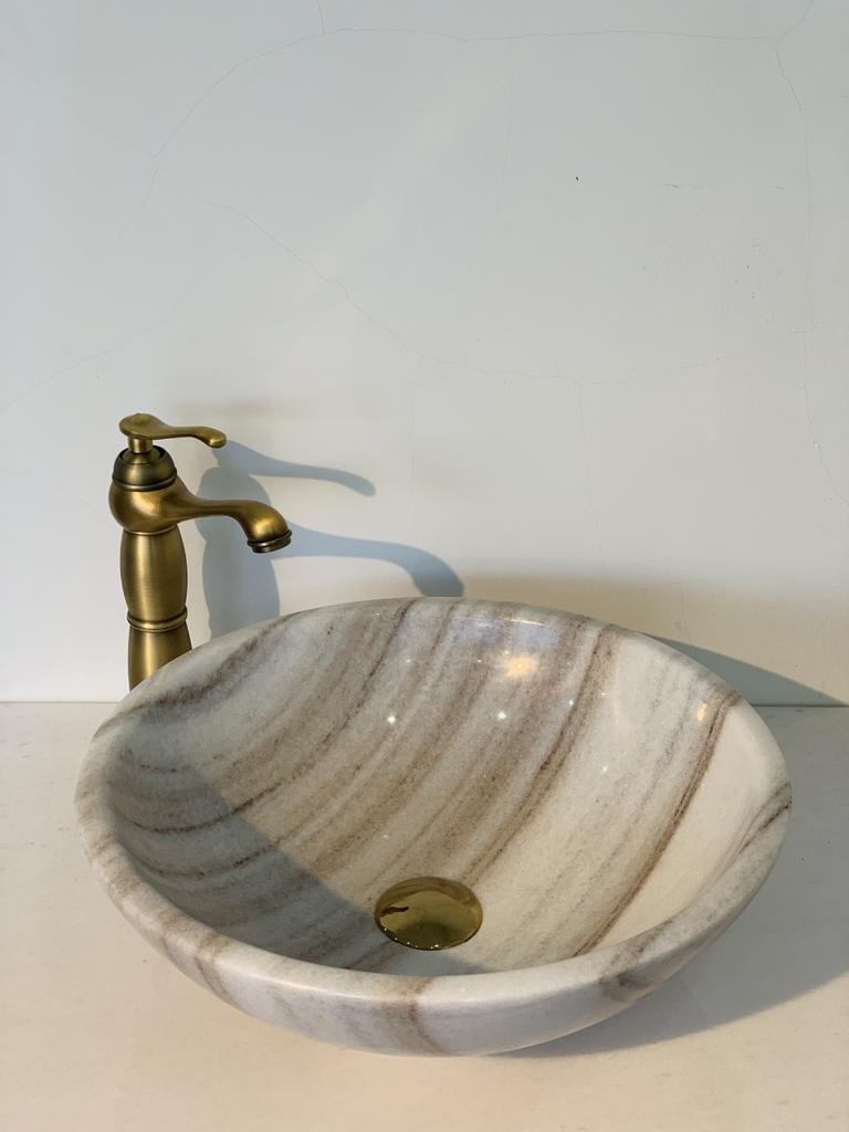 NATURAL STONE BATHROOM BASIN - CLOUDY WHITE - BST12