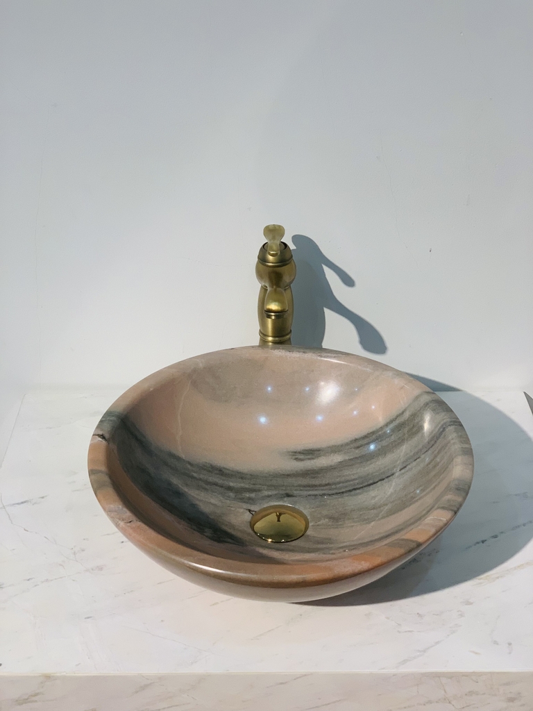 NATURAL STONE BATHROOM BASIN - CLOUDY PINK - HMTNK