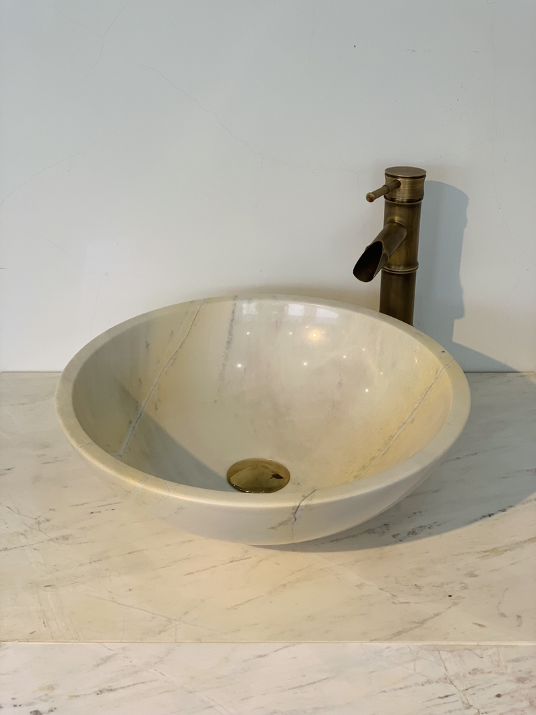 NATURAL STONE BATHROOM BASIN - MILK WHITE - BST90C