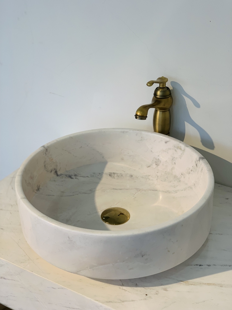 NATURAL STONE BATHROOM BASIN - MILK WHITE - TSVM10A