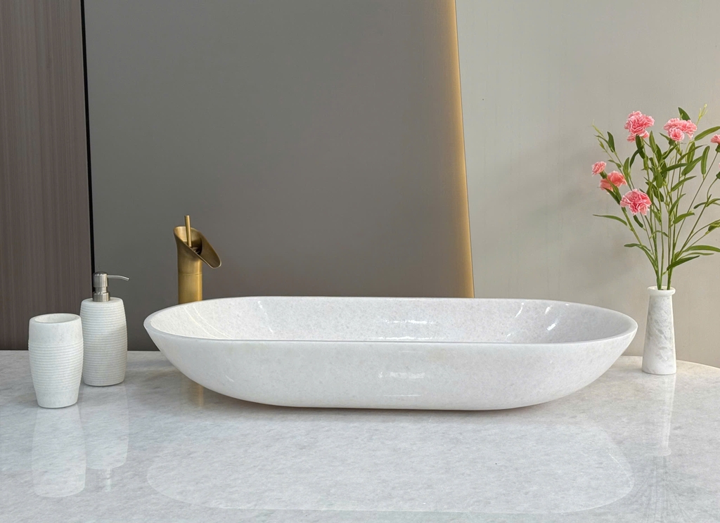 NATURAL STONE BATHROOM BASIN - LONG OVAL SHAPE