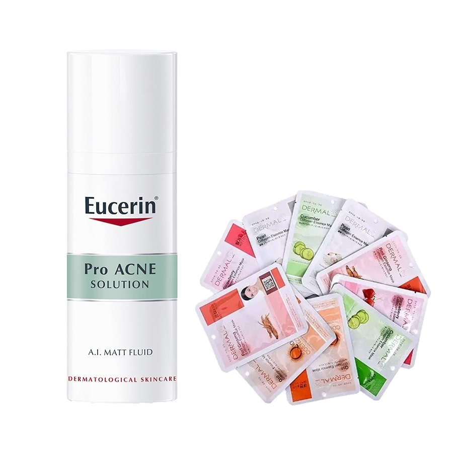 [Tặng 2 mặt nạ] Kem trị mụn kiểm soát nhờn trong 8 giờ Eucerin Pro Acne AI Matt Fluid 50ml