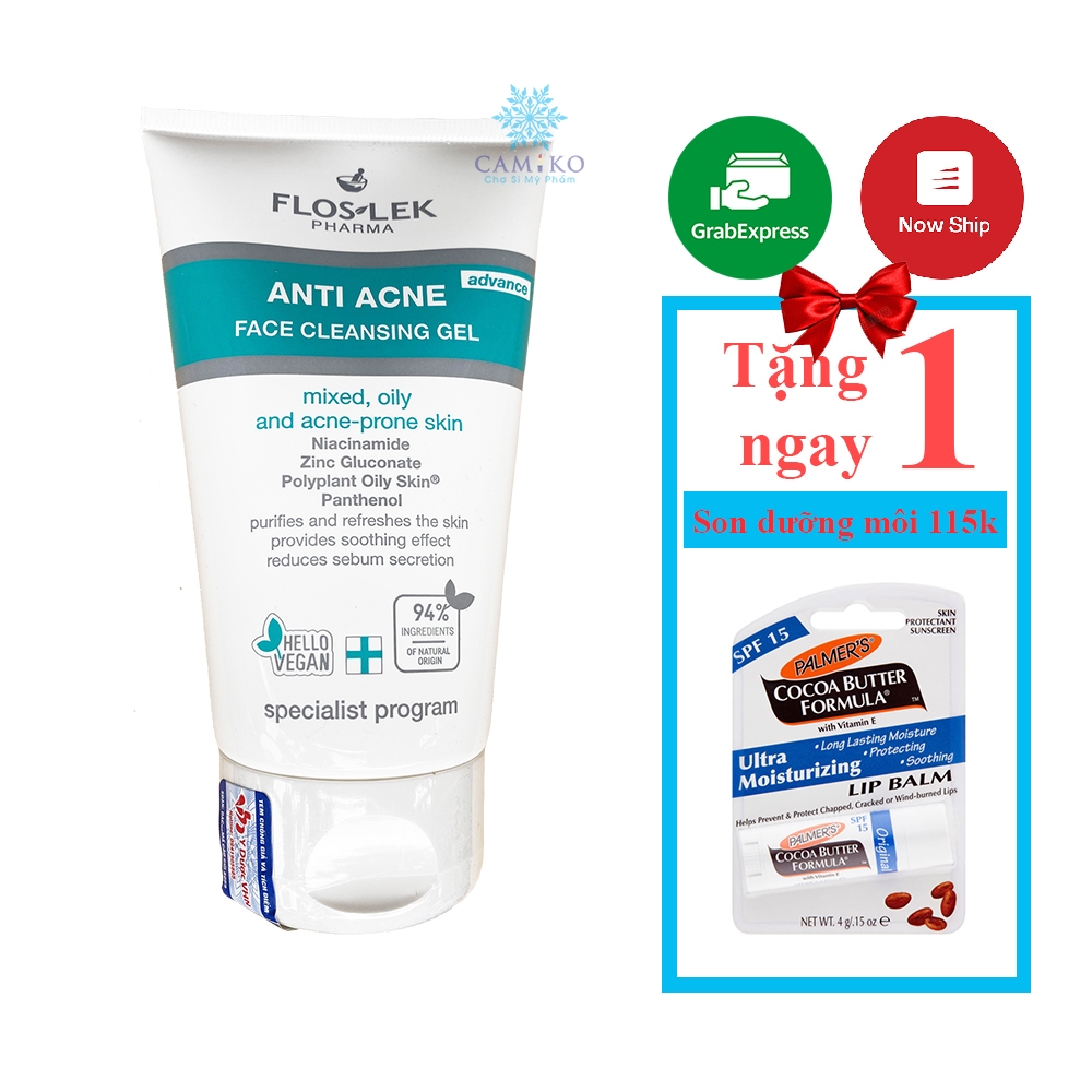 Sữa rửa mặt sạch  khuẩn cho da nhờn mụn Floslek Anti Acne Bacterial Face Cleansing Gel 125ml