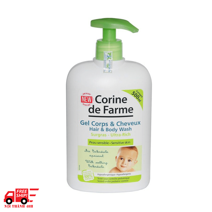 Gel gội và tắm cho bé cho mọi loại da Corine De Farme Hair-Body Wash 500ml