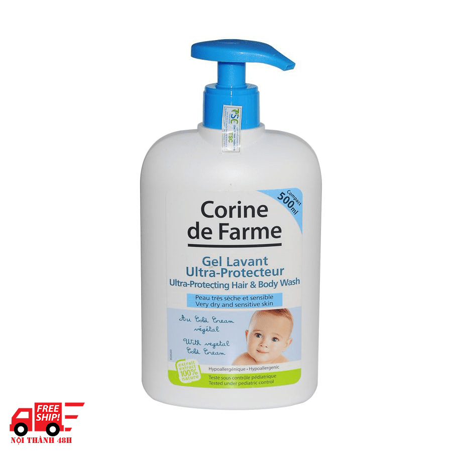 Gel gội và tắm cho bé dành cho da khô và nhạy cảm Corine De Farme Ultra Protecting Hair-Body Wash 500ml