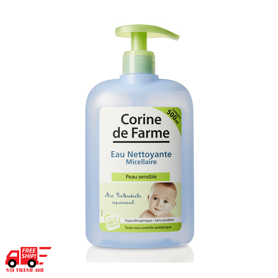 Nước vệ sinh làm sạch, dưỡng ẩm và mềm dịu da cho bé Corine De Farme Eau Nettoyante Micellaire 500ml