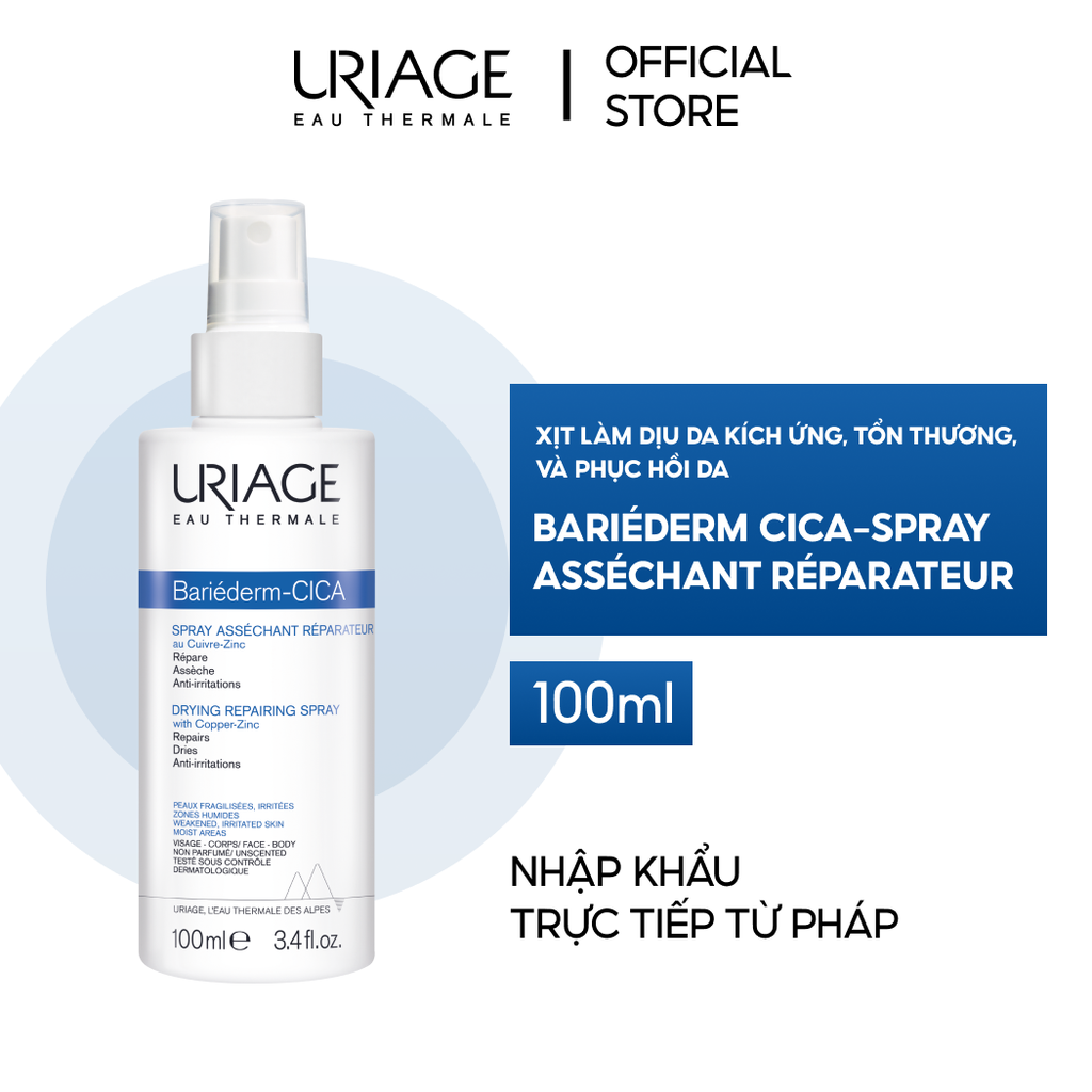 Xịt làm dịu, làm lành và phục hồi da Bariederm Cica Spray Assechant Reparateur 100ml