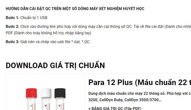 HƯỚNG DẪN CÀI ĐẶT QC TRÊN MỘT SỐ DÒNG MÁY XÉT NGHIỆM HUYẾT HỌC