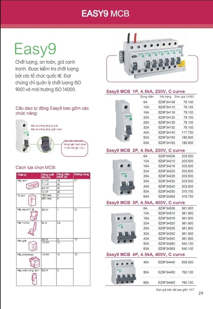 CẦU DAO TỰ ĐỘNG 2 CỰC SCHNEIDER