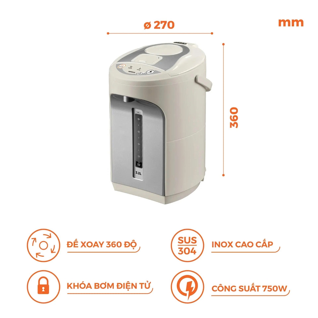 Bình thủy điện, 3.2L, NETF320 (màu Beige)