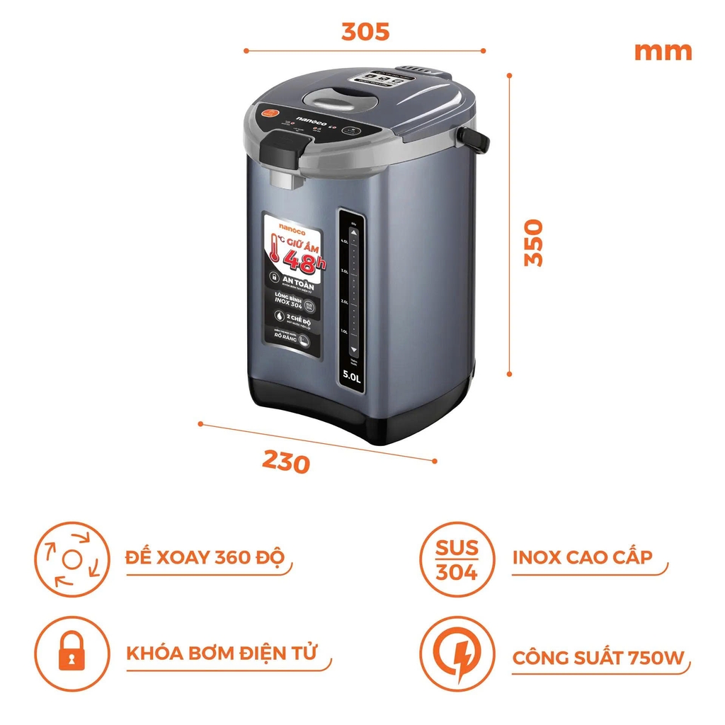 Bình thủy điện, 5.0L, NETF500 (Xanh Đen)