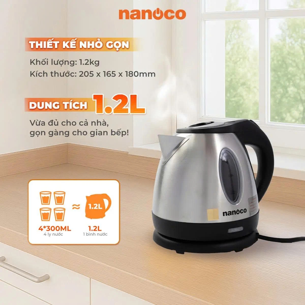 Bình đun siêu tốc 1216, inox 304,1.2L NKT1216