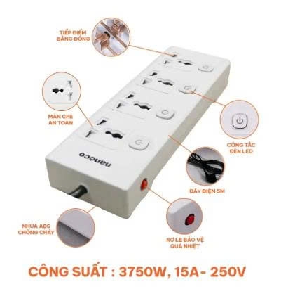 Ổ cắm có dây Nanoco NES43415-5