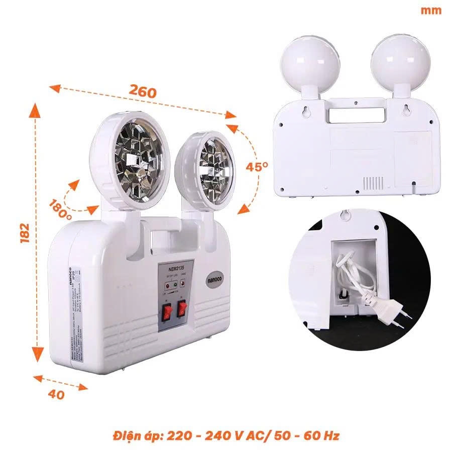 Đèn chiếu sáng khẩn cấp 3.7V 2.2A pin 3H NEM21351