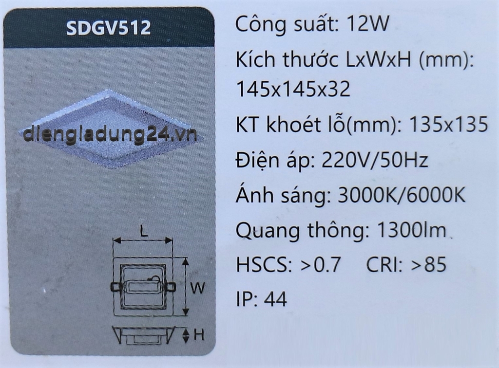 Đèn LED Panel 12W DUHAL SDGV512