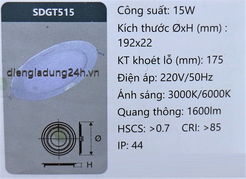 Đèn LED Panel 15W DUHAL SDGT515